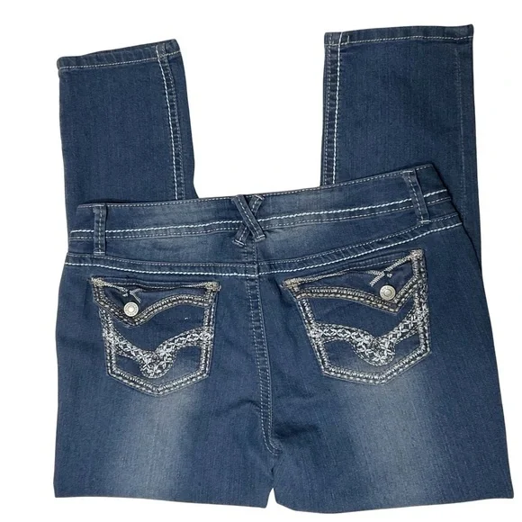 Rue21 Jeans Womens 9 Y2K Blue Skinny Ankle Low Rise Embroidered‎ Western Stretch - Picture 4 of 8